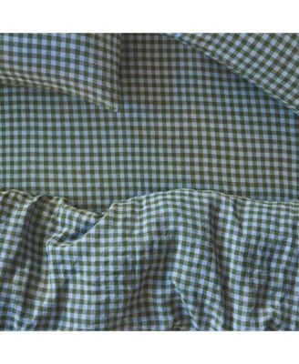 Colour Drenched Gingham Linen Fitted Sheet, Queen