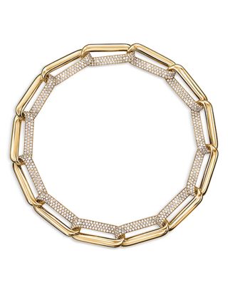 18K Yellow Gold Inside Out Diamond Pav&eacute; Link Collar Necklace, 18.25"