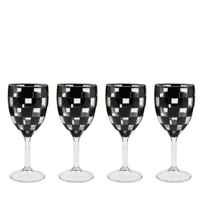 Black Check Acrylic Wine Goblets, Set of 4