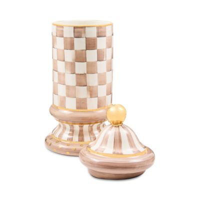 Mocha Check Ceramic Column Canister