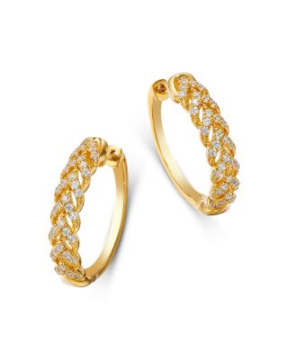 Textured Diamond Huggie Hoop Earrings in 14K Yellow Gold, 0.48 tcw