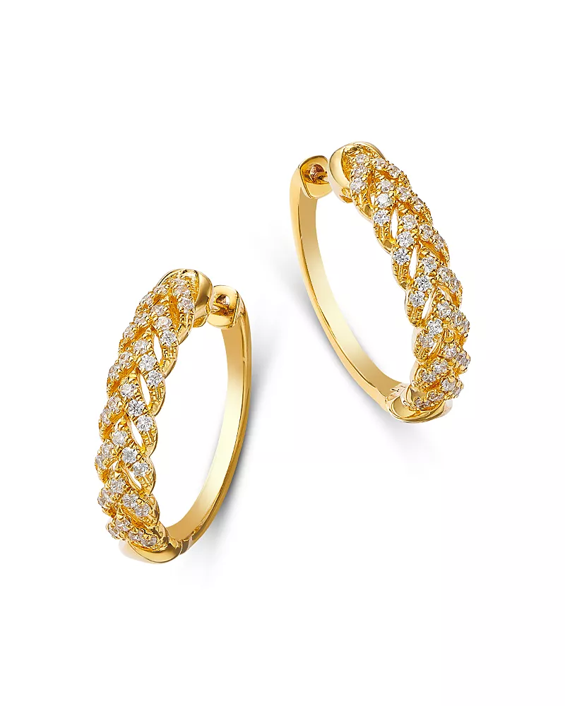 Bloomingdale's Fine Collection Textured Diamond Huggie Hoop Earrings in 14K Yellow Gold, 0.48 tcw