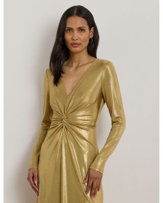 Metallic Jersey Twist Front Gown