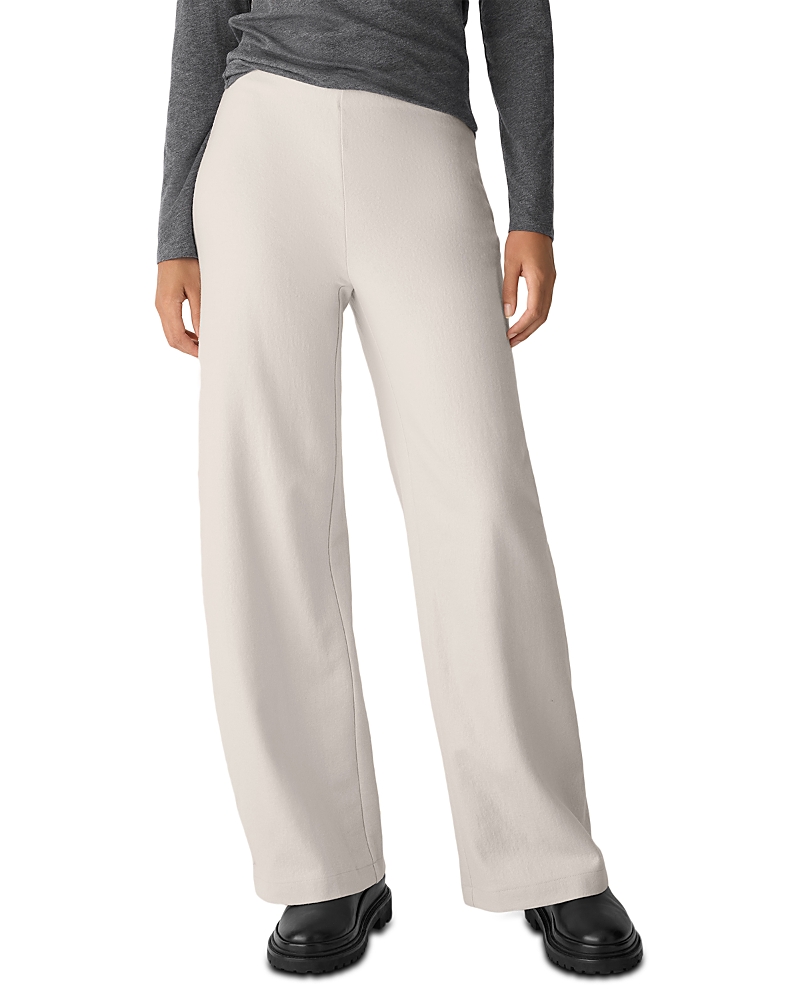 Eileen Fisher Felted Wool Jersey Wide-leg Long Pants In Chalk In White