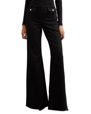 Ria Button Detail High Rise Flare Jeans in Black