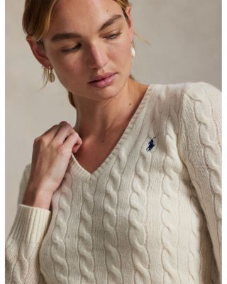 Cable Knit Wool & Cashmere V-Neck Sweater