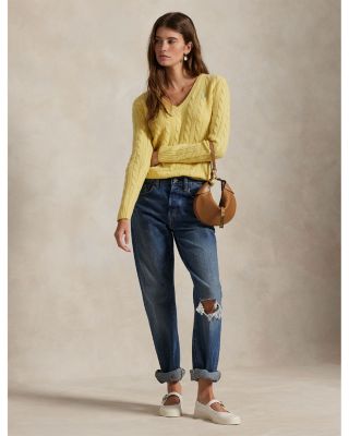 Cable Knit Wool & Cashmere V-Neck Sweater