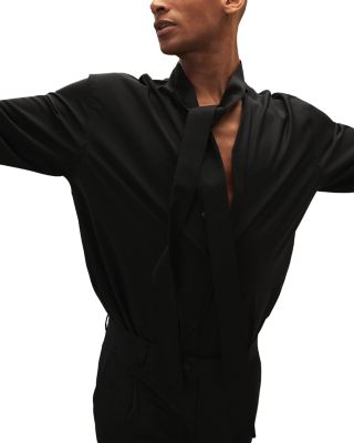 Forte Relaxed Neck Tie Wool Shirt