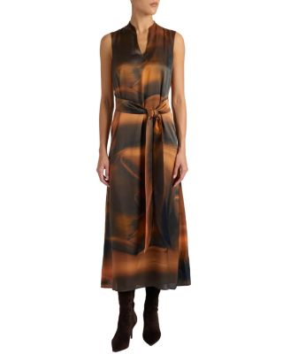 Nicole Sleeveless Midi Shift Dress in Printed Silk Charmeuse