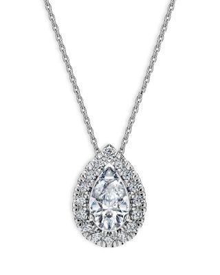 Eternity Certified Lab Grown Diamond Pear Halo Pendant Necklace, 15.87-17.87&amp;quot; 