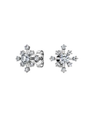 14K White Gold Galaxy Certified Lab Grown Diamond Starburst Cluster Stud Earrings