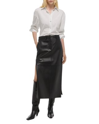 Leather Zip Midi Skirt