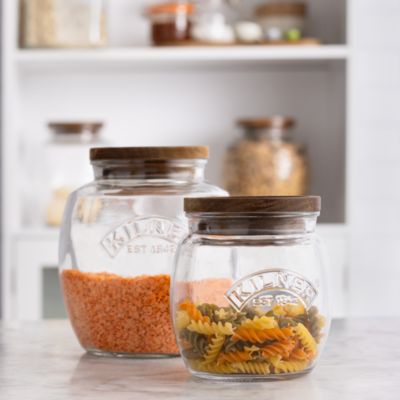 Storage Jars with Wooden Lids, Set of 2