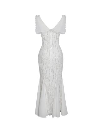  Paola Peter Pan Collar Beaded Sequin Mermaid Midi Dress