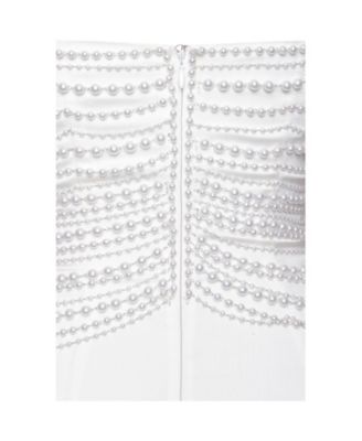  Karmen Faux Pearl Top Pencil Slip Gown with Scarf