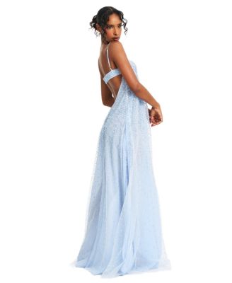 Wallie Rhinestone Embellished Mesh Backless Gown