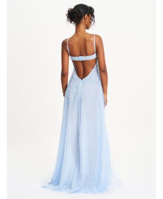 Wallie Rhinestone Embellished Mesh Backless Gown