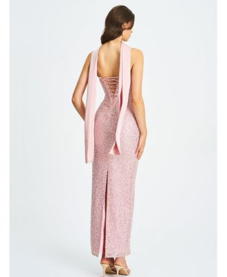  Raizel Beaded Sequin Bodycon Gown with Scarf