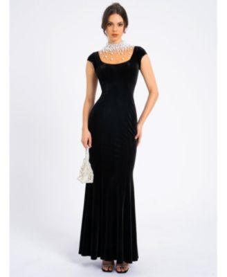  Rachael Velvet Faux Pearl Embellished Gown