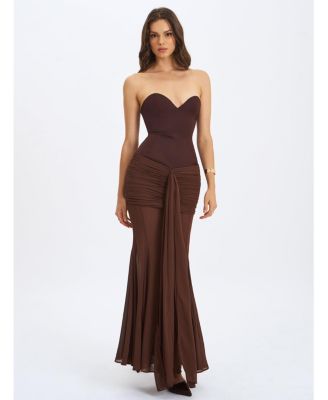 Giovana Sweetheart Draped Mesh Mermaid Maxi Dress