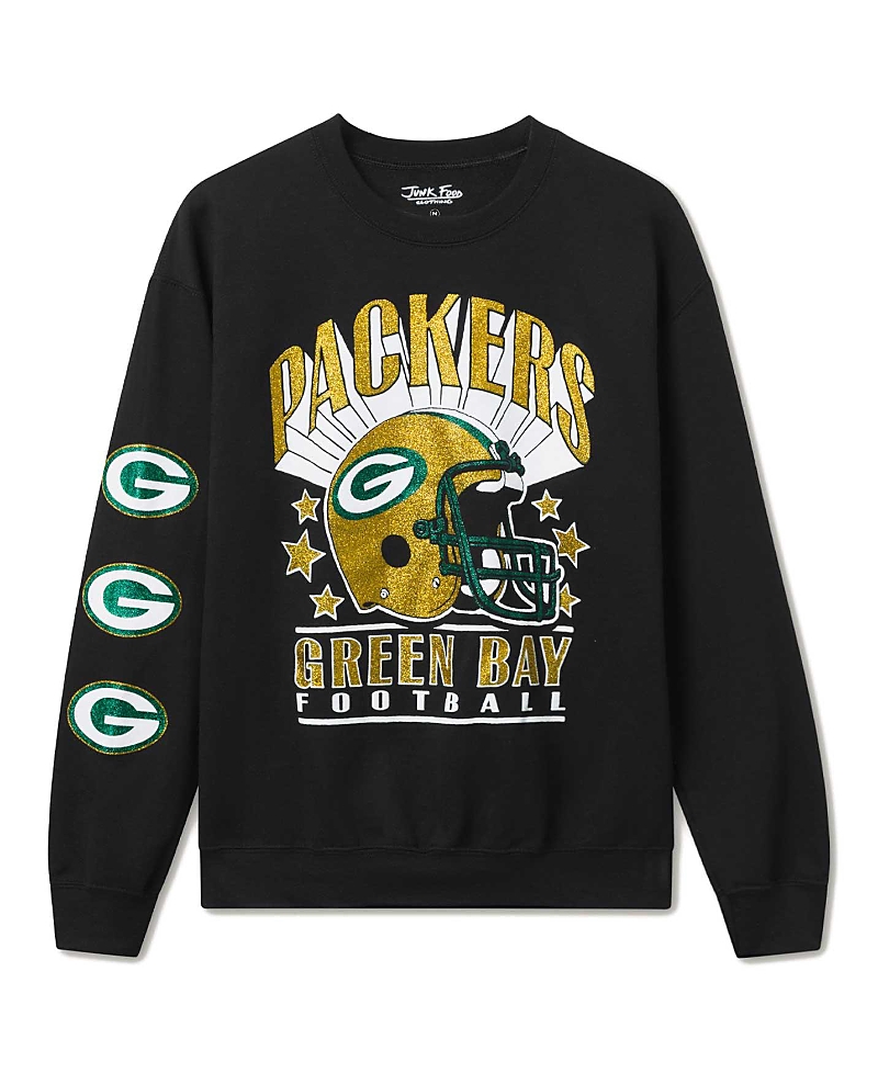 Junk Food Clothing Unisex Nfl Green Bay Packers Glitter Helmet Flea Market Crew Fleece