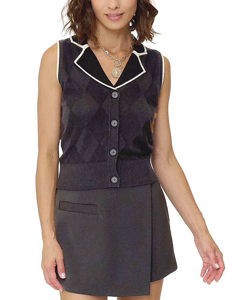 Central Park West Women's Olive Diamond Stitch Vest