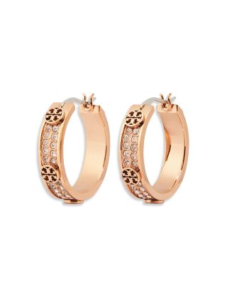 Miller Double T & Pav&eacute; Studded Small Hoop Earrings in Gold Tone Stainless Steel