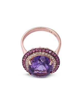 Limited Edition Amethyst Pink Sapphire & Diamond Oval Halo Ring in 14k Rose Gold