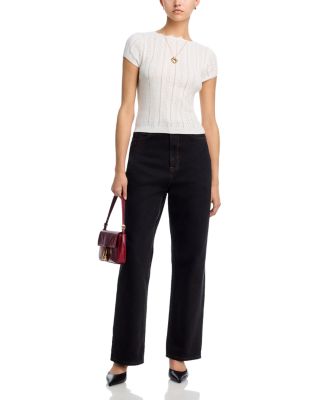 Pointelle Knit Satin Bow Top - Exclusive