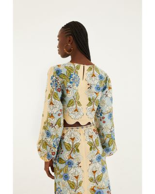 Garden Scarf Print Linen Top