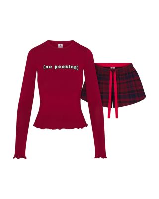 No Peeking Top & Plaid Shorts Pajama Set
