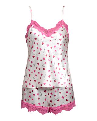 Stretch Satin Novelty Heart Shortie Cami Short Pajama Set