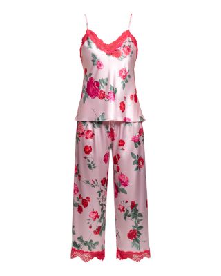 Stretch Satin Pretty Rose Cami Pant Pajama Set