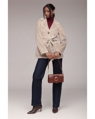 Belted Jacket With Crochet Trim