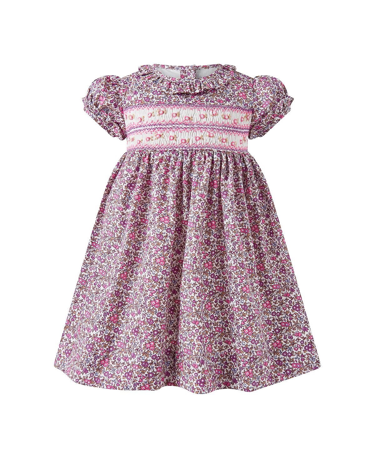 Rachel Riley Girls' Floral Short Sleeves Smocked Dress and Bloomers - Baby