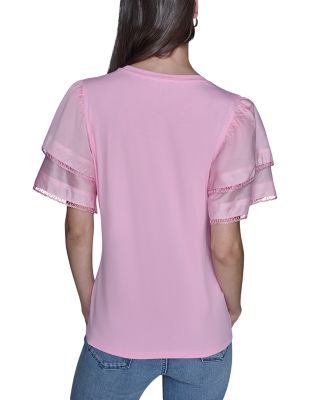 Floral Knit Flutter Sleeve Top