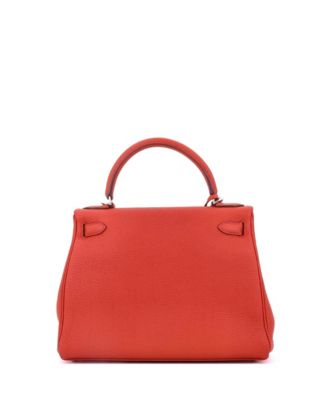 Kelly 28 Handbag Red Togo with Palladium Hardware