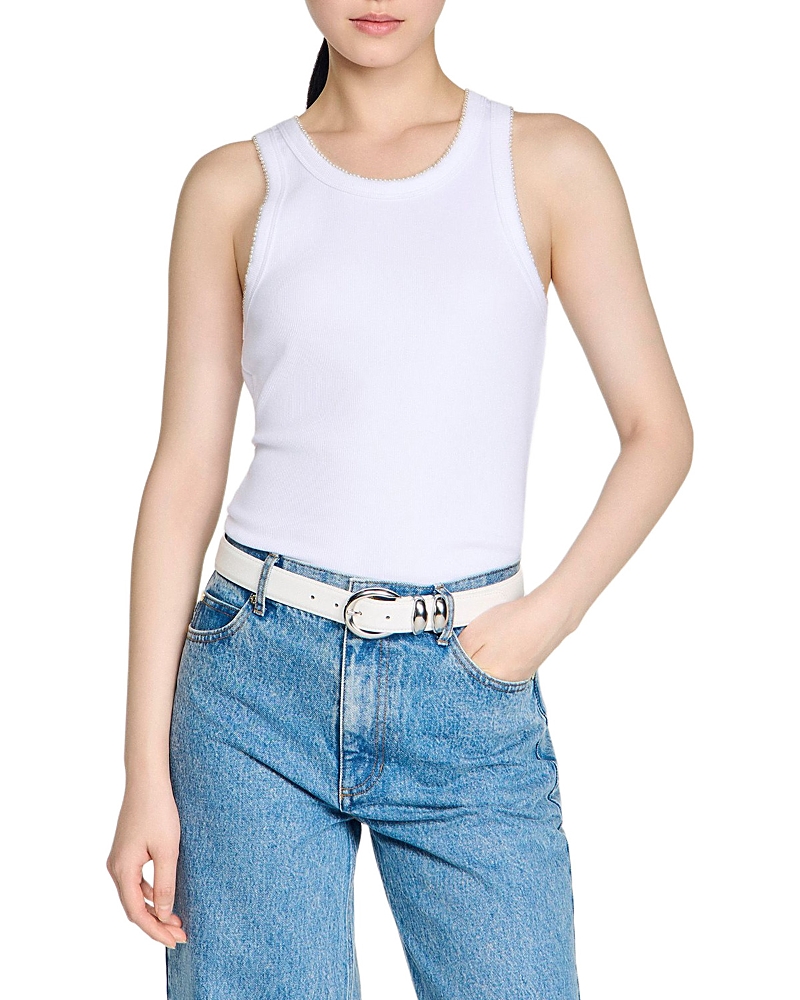 Sandro Evie Beaded Ribbed Top