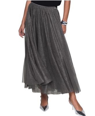  Women's Metallic Tulle Midi Skirt