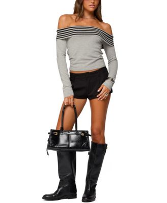 Leetal Stripey Foldover Knit Top