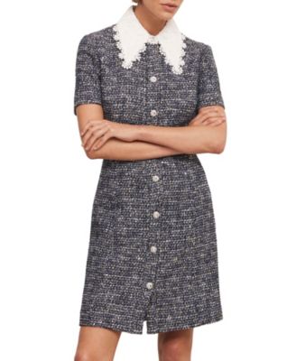  Women's Statement Collar Boucle Mini Dress