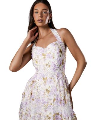  Printed Lace Halter Neck Midi Dress