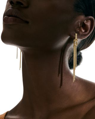 14K Yellow Gold Love Knot Chain Drop Earrings