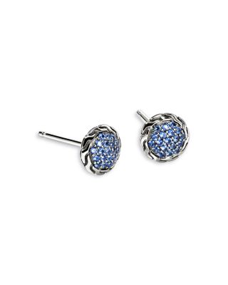 Sterling Silver Essentials Blue Sapphire Pav&eacute; Stud Earrings