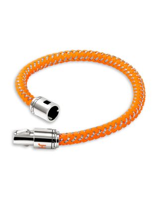 Men's Sterling Silver Orange Rubber & Stainless Steet Cord Bracelet