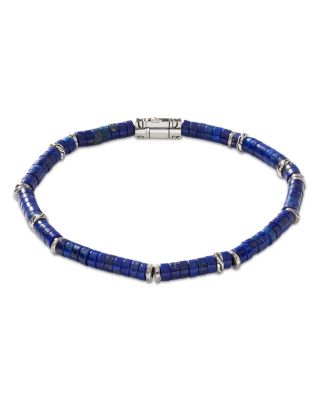 Men's Sterling Silver Heishi Lapiz Lazuli Beaded Bracelet