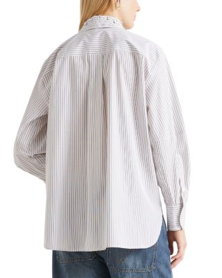 Rhinestone Collar Striped Shirt
