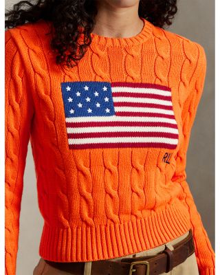 Flag Cable Knit Cropped Sweater