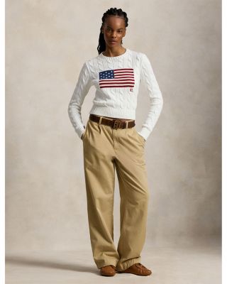 Flag Cable Knit Cropped Sweater