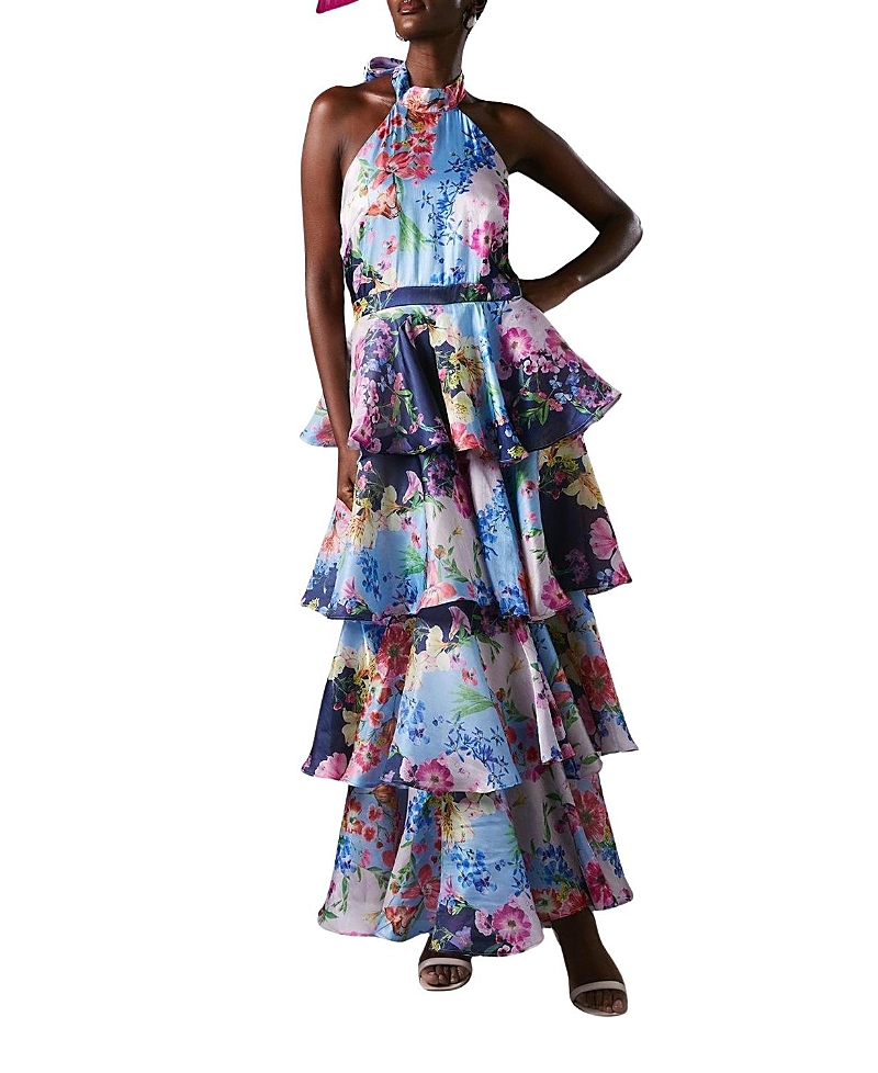 Coast Cross Neck Printed Frill Skirt Dress